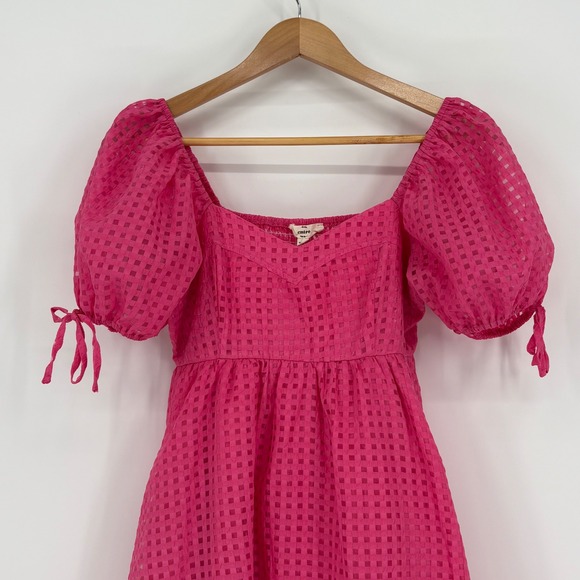 Entro Pink Gingham Puff Sleeve Smocked Ruffle Dress Coquette Girly Size Small - Picture 2 of 7